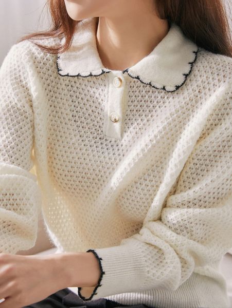 

dazy-less contrast trim polo neck sweater s6p8#, White;black