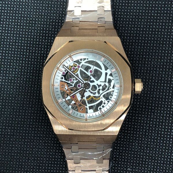 

fashion watch new mens fully automatic mechanical movement hour fand display wristwatches luxury metal strap waterproof watch with box, Slivery;brown