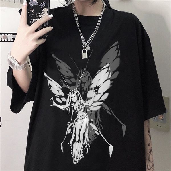 

kpop american clothing casual y2k female tshirt gothic angel print ins vintage women tees hip hop oversize ulzzang women shirt 220527, White