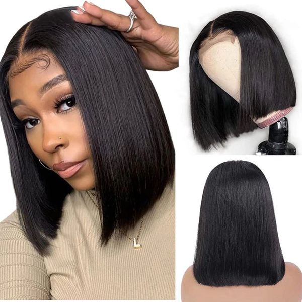 

brazilian straight hair short bob wigs 4x4 lace closure bob human hair wigs nature color gagaqueen hair, Black;brown