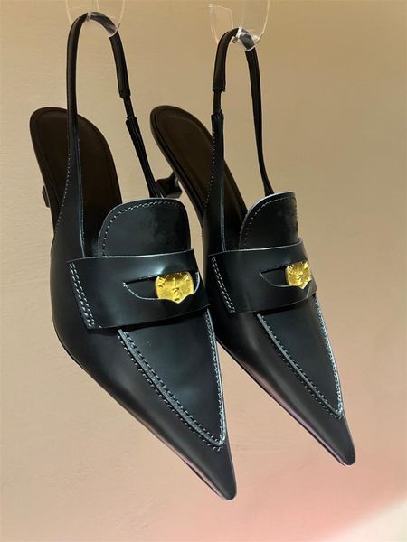 Vestido sapatos de vestido senhoras altos saltos pênis mocassins de luxo de couro 2022 pontudo de sandálias de moeda vintage de couro de couro de couro feminino