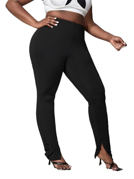 

sxy plus high waist split hem pants n33j#, Black