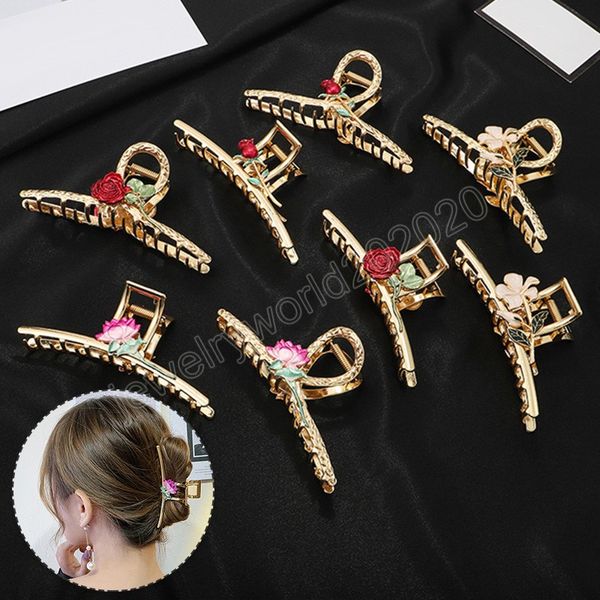 

fairy rose lily flower hairpin hair claw clamps women girl fashion vintage elegant plate hair clip headgear party jewelry, Slivery;golden