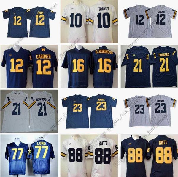 

ncaa michigan wolverines football jersey tom brady chris evans denard robinson desmond howard tyree kinnel jacke long jake butt blue white b, Black