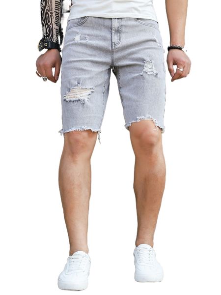 

men ripped frayed raw trim denim shorts k7br#, White;black