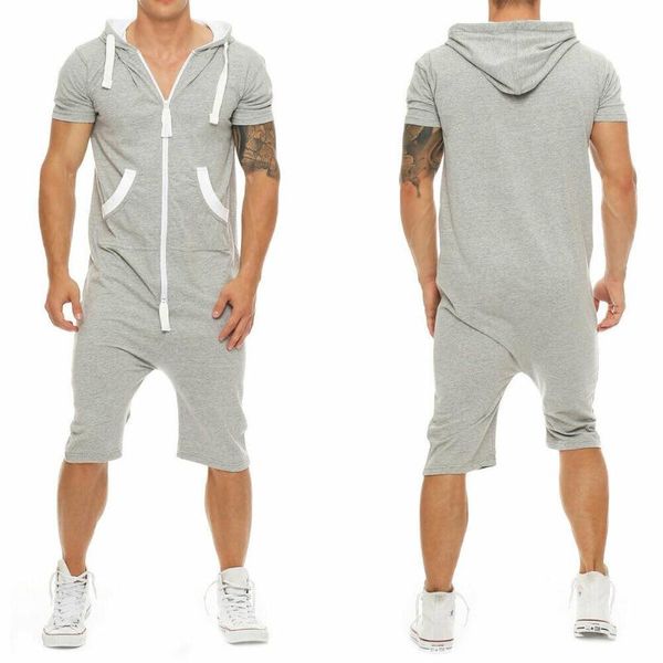 

men's tracksuits sleeve pant one-piece suits playsuits romper fashion high street wear selling men cotton baggy short, Gray