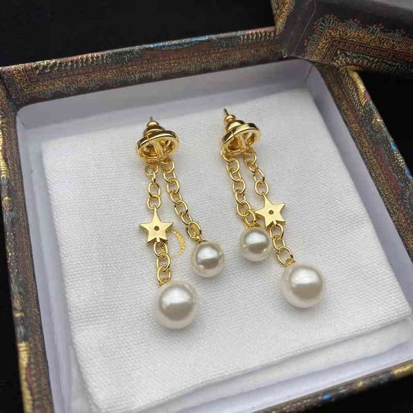 

2022 factory wholesale new di home long tassel chain pearl earrings female star earrings accessories, Golden