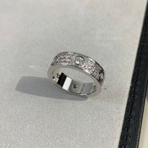 Love Ring Full Diamond Wide 5-6mm / ouro 18k nunca desapareceu reproduções oficiais de luxo com anéis de casal de caixas requintados anti-alergia anel