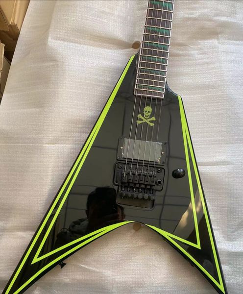 

v shape jacks electric guitar body mahogany metal black & green black hardware