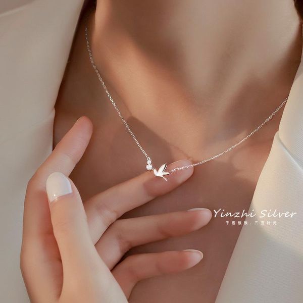 Correntes Korea Temperament Cute Swallow Literary Short 925 Silver Sterling Clavicle Chain Trendy Feminino Colar JoalheriaChains