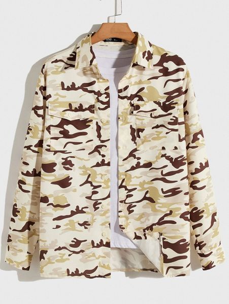 

romwe guys camo print pocket shirt j2rl#, White;black