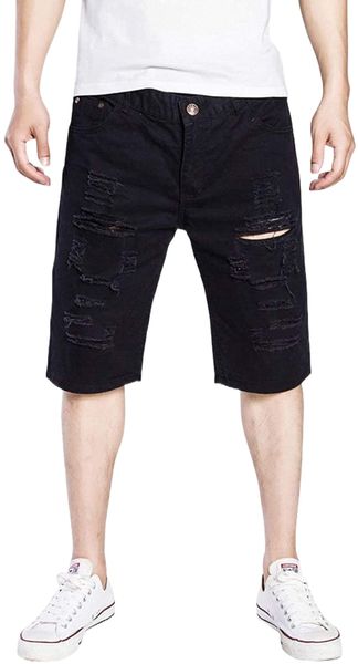

men's distressed hole knee length summer bermuda denim jean shorts l7ow#, White;black