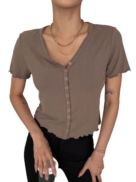 

dazy button up lettuce trim tee c5yx#, White