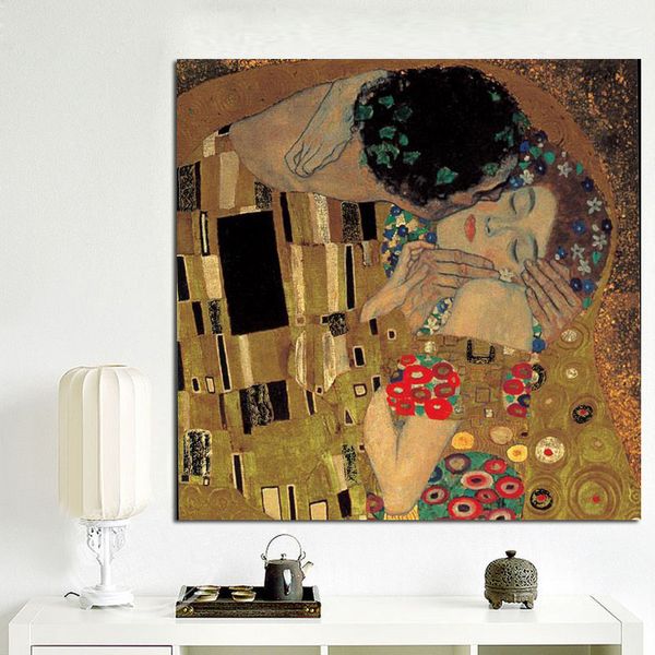 Gustav klimt beijo retrato pintura clássica pintura abstract collection teats text tens e pôster imagens de parede moderna para decoração de casa