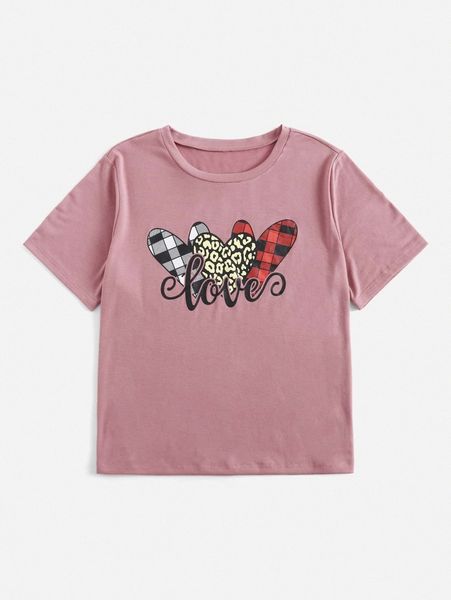 

plus 1pc heart and letter graphic tee k5py#, Black