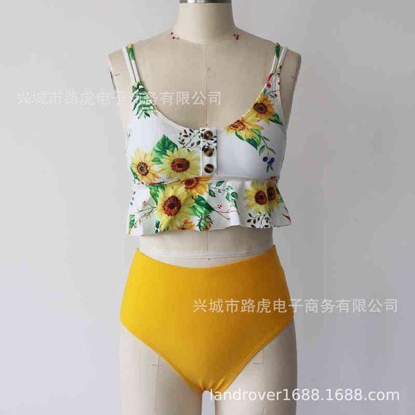 

women's 2022 split swimsuit high waist briefs printed suspender bikini, White;black