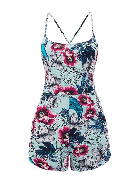 

x marcella brit tied open back floral cami romper q6ys#, Black;white