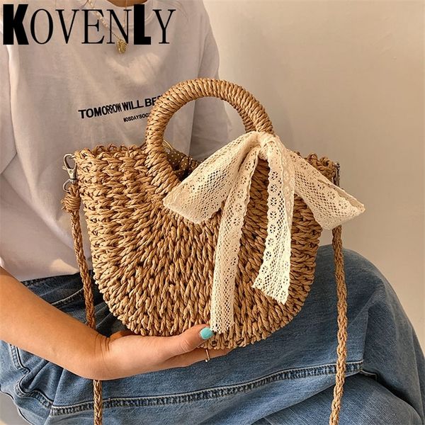 

handbag woman fashion summer bohemia beach rattan semicircle hand bag lady straw weaving bags basket clutches 220620
