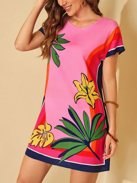 

floral print tunic dress p9kn#, Black;gray