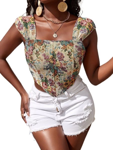 

sxy floral pattern bandana hem crop cami 65kt#, White