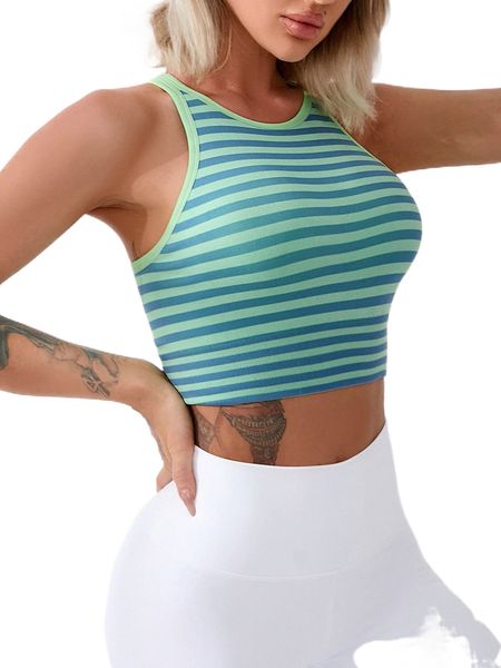 

striped racer back sports tank f3g7#, Gray