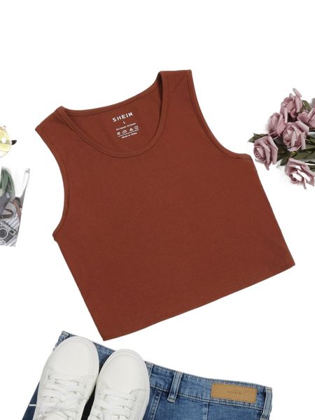 

solid ribbed knit tank 08ge#, White