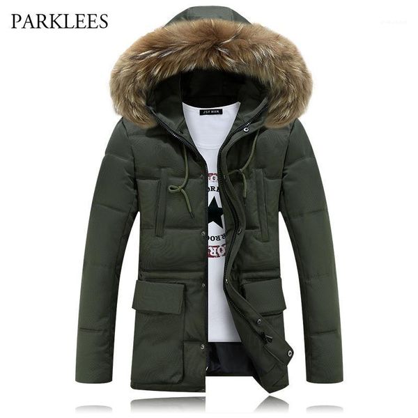 Long Hoooded Parka Homens 2022 Casaco de Inverno Quente Moda Marca Design Sólido Manteau Homme Hiver Grande Pele Outwear Exército Verde 4xl