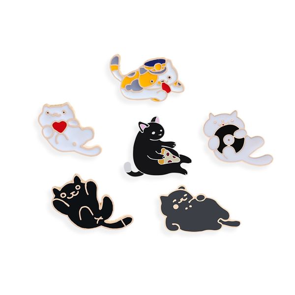 

brooch three cats black white gray love lazy cat ribbon button enamel brooch denim backpack lapel badge pins animal jewelry gift, Blue