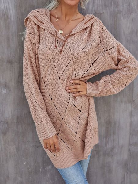 

open knit drawstring hooded sweater i0a7#, White;black