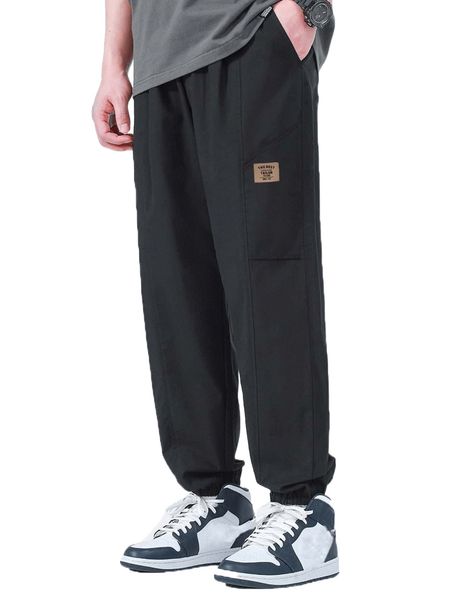 

men patched detail slant pocket pants x9kw#, Black