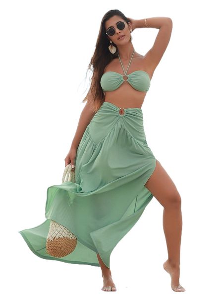 

o-ring front halter & slit skirt o5em#, White