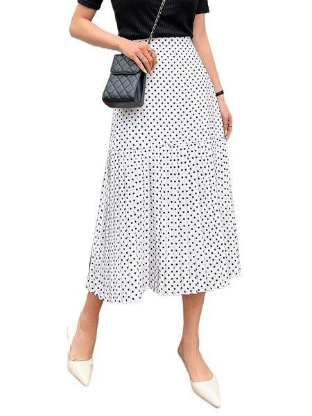 

dazy polka dot print pleated hem skirt a2aw#, Black