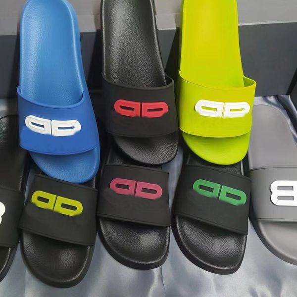 

2022 rubber letter slippers men beach wide flat slide women luminous alphabet sandals multicolor couples solid designer slides waterproof no, Black