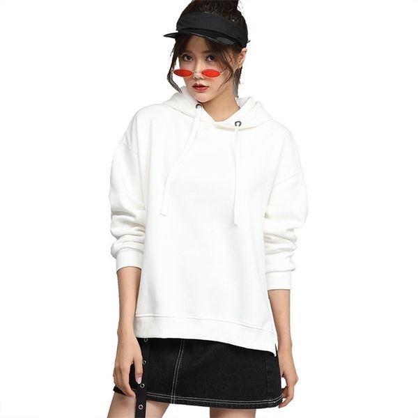 

fall winter new fall shoulder women s terry sweater overalls pullover hooded sweater white lj201103, Black
