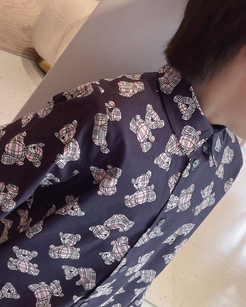 

boys shirt baby clothes kids designer letter buckle printed bear fabric 2022 new long sleeve cotton autumn and winter black 100-160, White;black