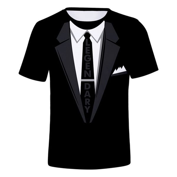 

summer short sleeve streetwear fake suit vest 3d t shirt fashion funny fake suit tuxedo bow tie 3d printed men t shirts 220407, White;black