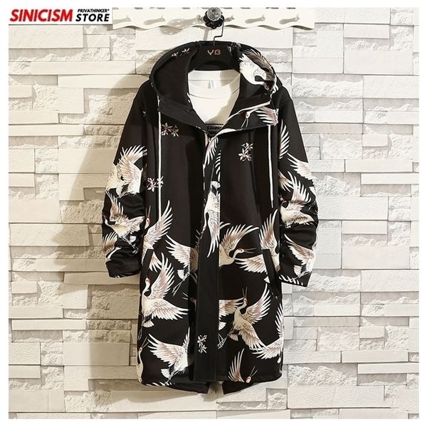 

sinicism store 2020 mens fashion spring long jackets men chinese style loose jacket male hooded printed coat oversize clothing t200601, Black;brown