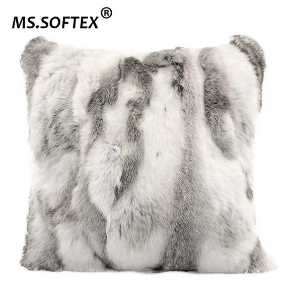 Ms.Softex Genuine Coelho Pele de Pele de Pele de Patchwork Travesseiro Capa Natural Fur Almofada Capa Casa Decoração Frete Grátis T200601