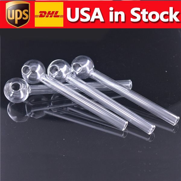 4inch Clear Pyrex Glass Oil Burner Pipe Tubo di fumo Tabacco Oli alle erbe Unghie Tubi a mano d'acqua Grandi tubi Olio per unghie Stock negli Stati Uniti