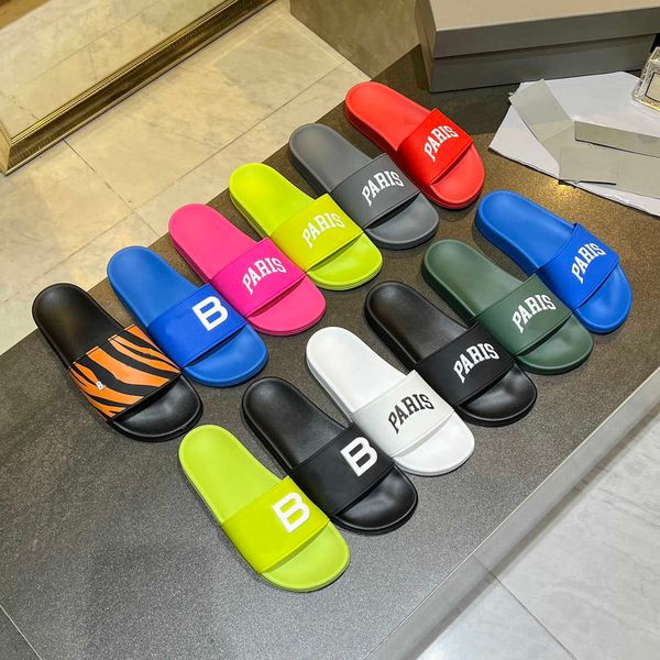 

men women's slippers sandals mules summer pool slide classic rubber slipper luxury fashion paris 3d embossing ladies beach flat flip fl, Black