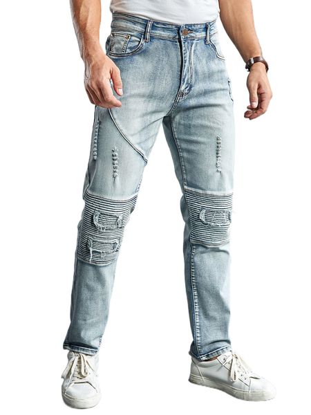 

men ripped washed slim jeans a76y#, Blue