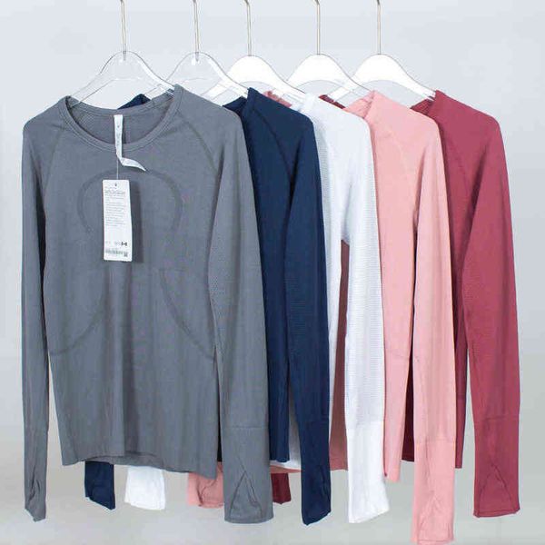 

lulu high elastics t shirts brand classic yoga shirt long sleeve quick dry breathable workout push-up gym t-shirt fitness tees lu tshirts d, White