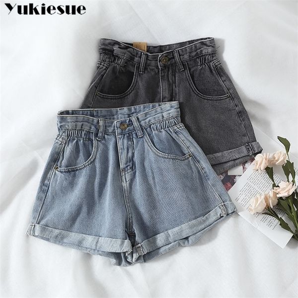 

women s denim shorts new high waist shorts women casual loose ladies fashion large size elastic waist wide leg short jeans 210412, Blue