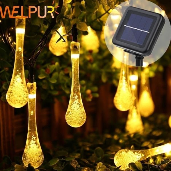 Solarlicht Regentropfen 5M 7M LED Lichterketten Lichterketten Solar Girlande Garten Hochzeit Feiertage Weihnachtsdekoration im Freien 201211