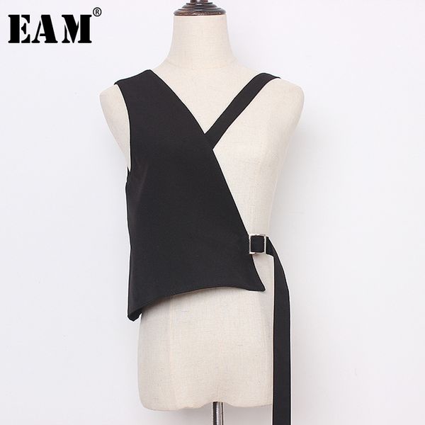 

eam women loose fit balck asymmetrical bandage vest vcollar sleeveless fashion spring autumn 19aa483 201031, Black;white