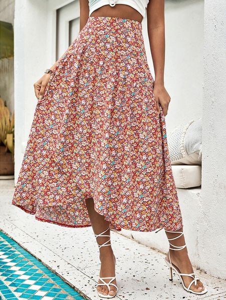 

ditsy floral print wrap skirt m2fz#, Black