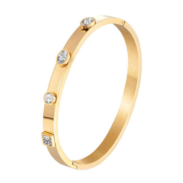 

18k gold jewelry 4pcs geometric big cz stone bracelet titanium steel love bangle bracelet for women gifts, Golden;silver