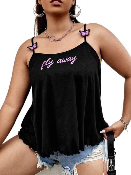 

plus letter graphic butterfly appliques cami j0fm#, Black