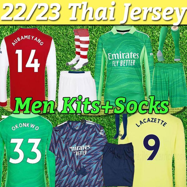 

long sleeve 21 22 arsen soccer jersey away yellow camisa gunners pepe saka thomas willian nicolas football shirts 2021 2022 socks odegaard u, Black;yellow