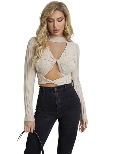 

twist cut out crop sweater f0cl#, White;black